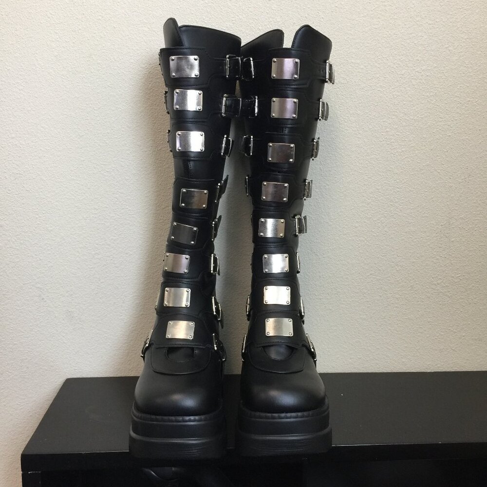 NEW- Punk Goth Multi-Strap Black Platform Boots SIZE 7 - SH338